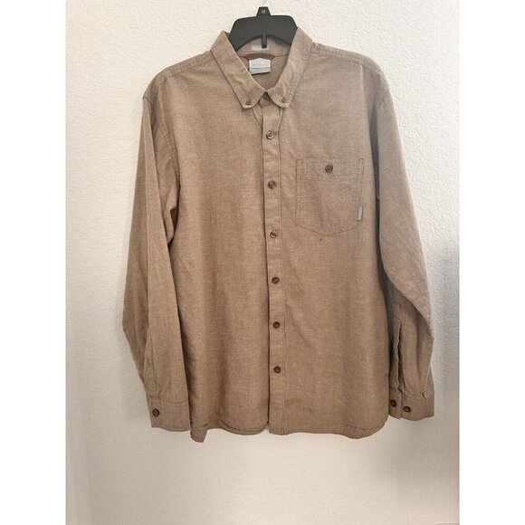 Columbia Men's Shirt Size Large Button‎ Down Tan Cotton Long Sleeve Grandpacore - Picture 1 of 12